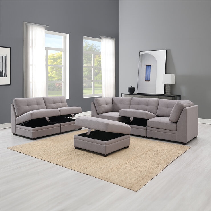 Ontai, Sofá Modular de Tela de 6 pzas con Almacenamiento — Imagen 4 de 4