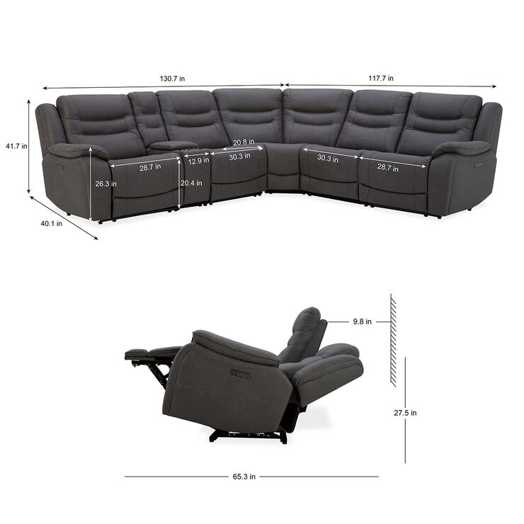 GilmanCreek Furniture, Sofá Seccional Reclinable Eléctrico de Tela con Reposacabezas Eléctricos — Imagen 3 de 4