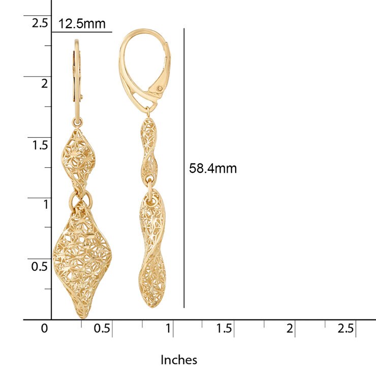 Aretes Colgantes, Oro Amarillo de 14K — Imagen 2 de 4