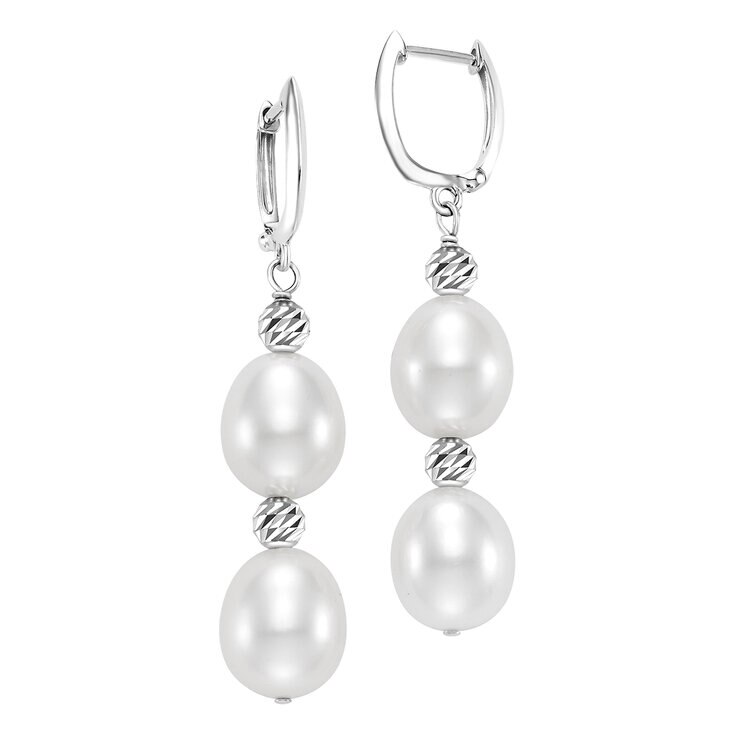 Aretes de Perlas, Oro Blanco de 14K — Imagen 2 de 4