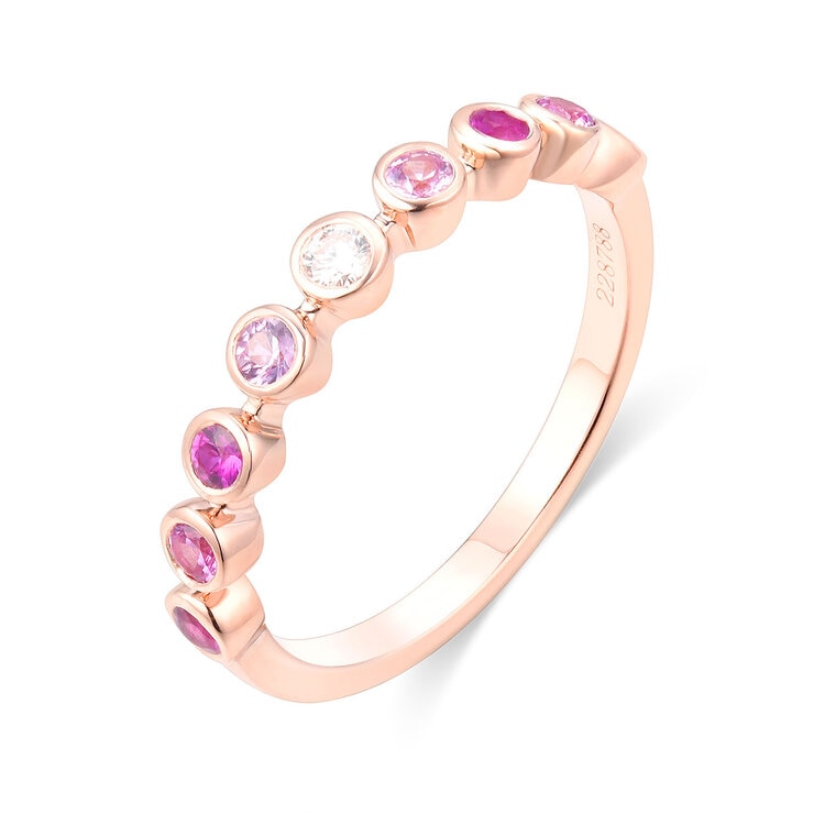 Anillo de Zafiros y Diamante 0.05ctw, Oro Rosa de 14K — Imagen 2 de 4