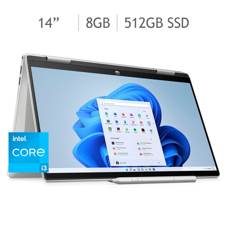 HP Pavilion x360 14-ek0010la Laptop 14" Full HD Intel Core i3 8GB 512GB SSD + Stylus Pen — Imagen 1 de 4