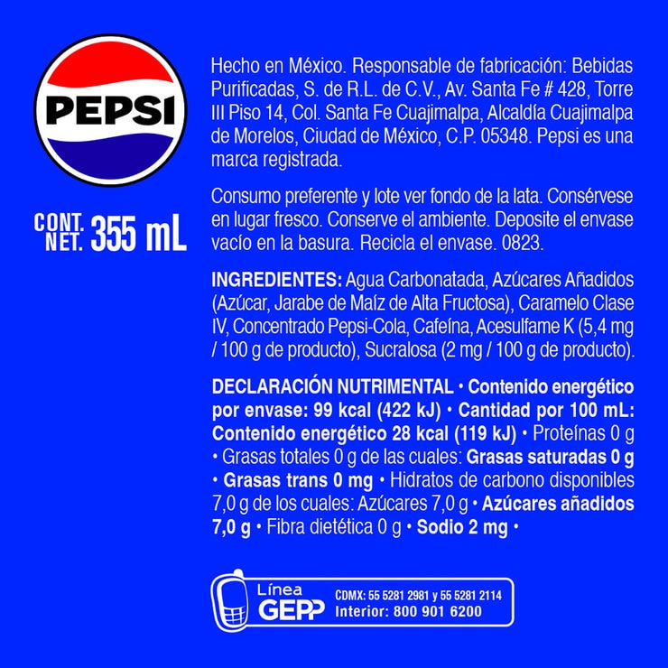 Pepsi Regular 24 pzas de 355 ml — Imagen 2 de 3