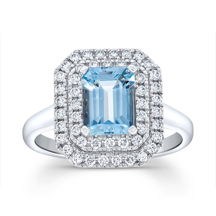 Anillo de Aguamarina con Diamantes 0.40ctw, Oro Blanco 14K — Imagen 1 de 4
