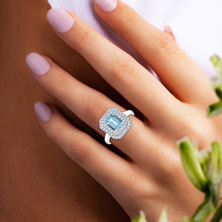 Anillo de Aguamarina con Diamantes 0.40ctw, Oro Blanco 14K — Imagen 2 de 4