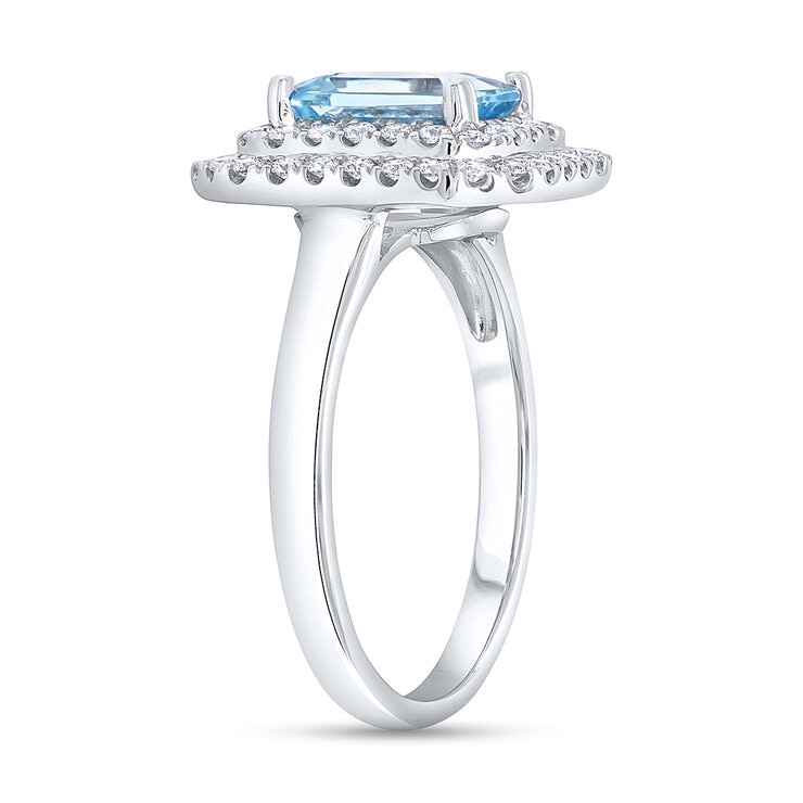Anillo de Aguamarina con Diamantes 0.40ctw, Oro Blanco 14K — Imagen 3 de 4