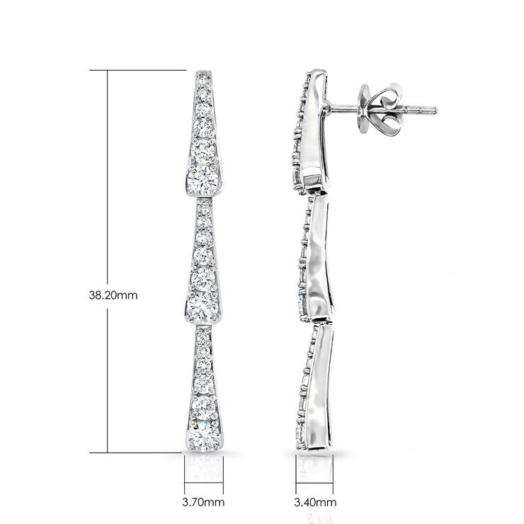 Aretes Colgantes de Diamantes 1.28ctw, en Oro Blanco 18K — Imagen 3 de 4