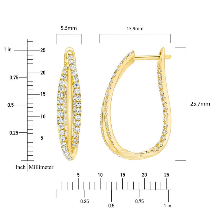 Aretes de Diamantes, 1.00ctw, Oro Amarillo de 14K — Imagen 2 de 4