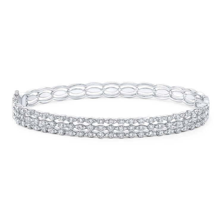 Pulsera con 3 Hileras de Diamantes 1.37ctw, Corte Redondo Brillante, Oro Blanco de 14K — Imagen 1 de 4