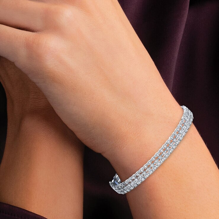 Pulsera con 3 Hileras de Diamantes 1.37ctw, Corte Redondo Brillante, Oro Blanco de 14K — Imagen 2 de 4