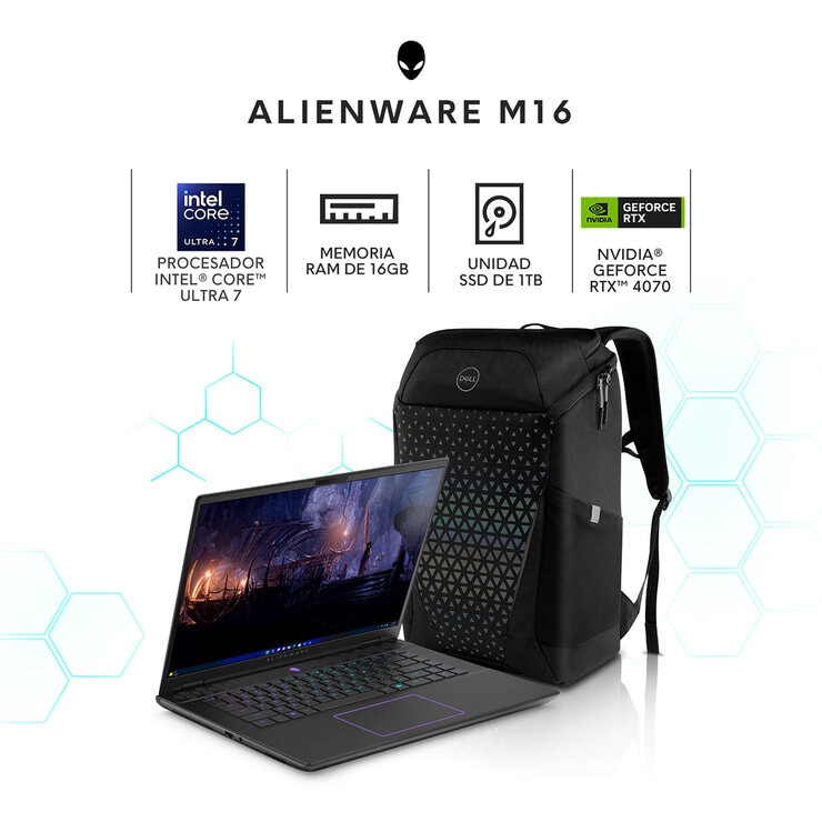 DELL Alienware Gaming NB M16 R2 Laptop 16" Quad HD Intel Core Ultra 7 16GB 1TB SSD + Mochila — Imagen 3 de 4