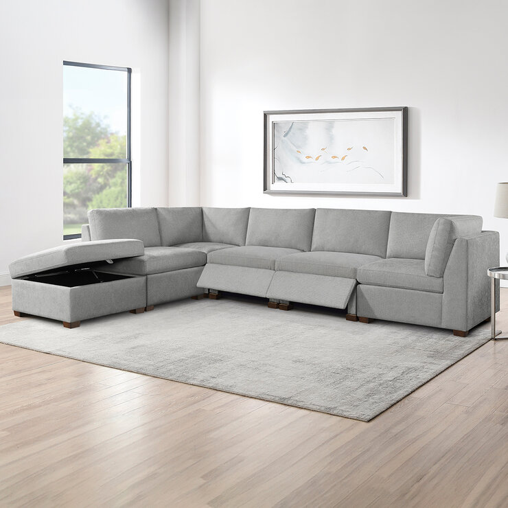 Thomasville, Rockford, Seccional Modular de Tela 6 Piezas con 2 Reposapiés Eléctricos — Imagen 3 de 4
