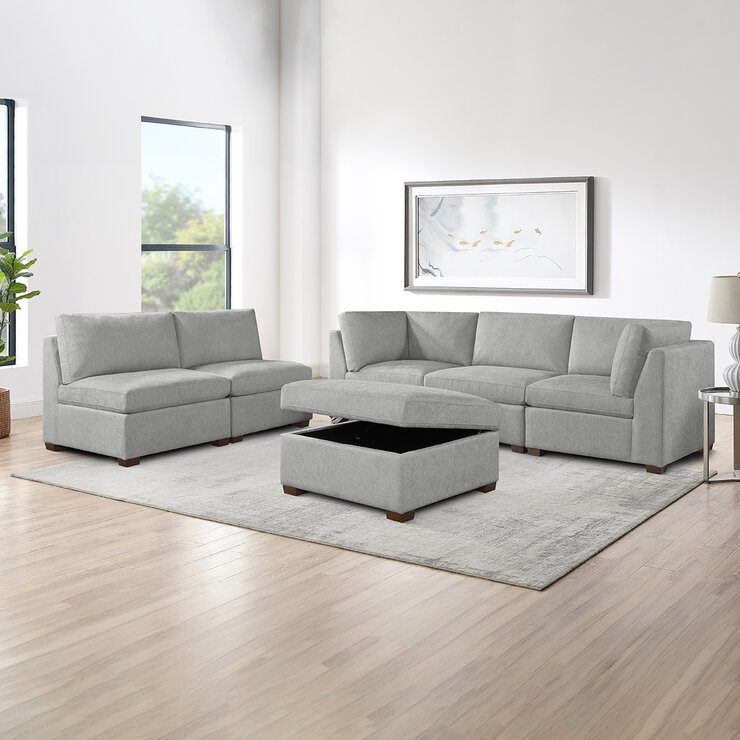 Thomasville, Rockford, Seccional Modular de Tela 6 Piezas con 2 Reposapiés Eléctricos — Imagen 4 de 4