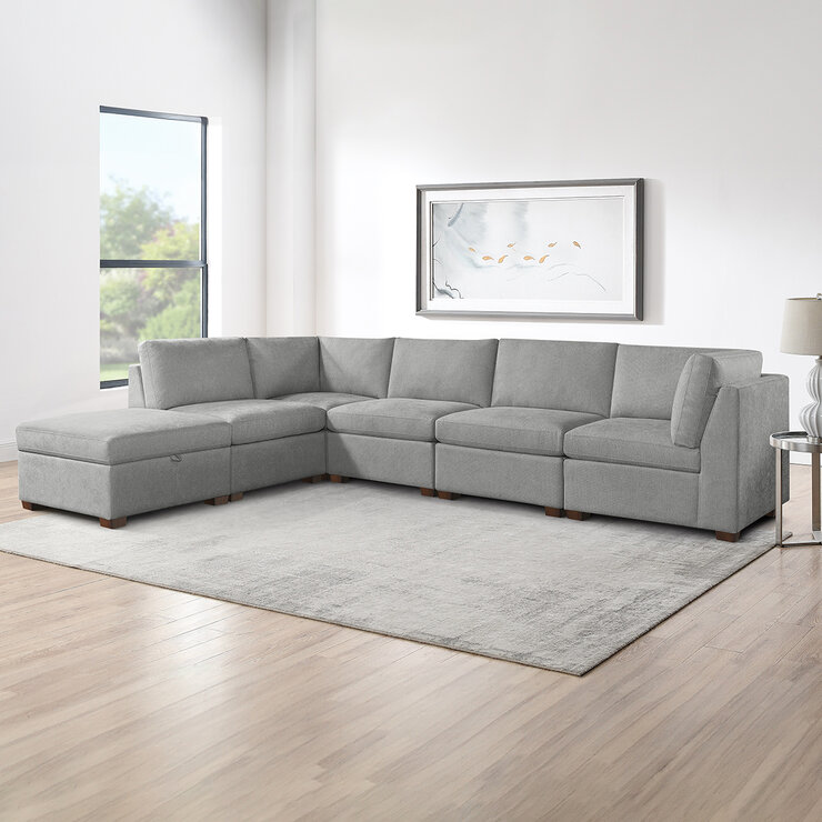 Thomasville, Rockford, Seccional Modular de Tela 6 Piezas con 2 Reposapiés Eléctricos — Imagen 1 de 4