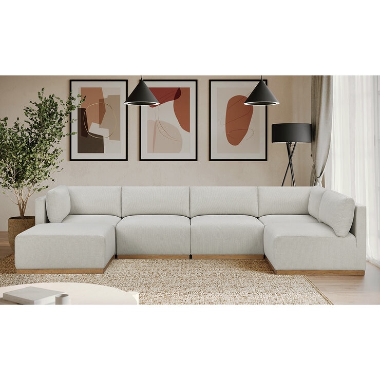 Henredon, Sofá Seccional Modular de Tela de 6 piezas con Otomano — Imagen 1 de 4