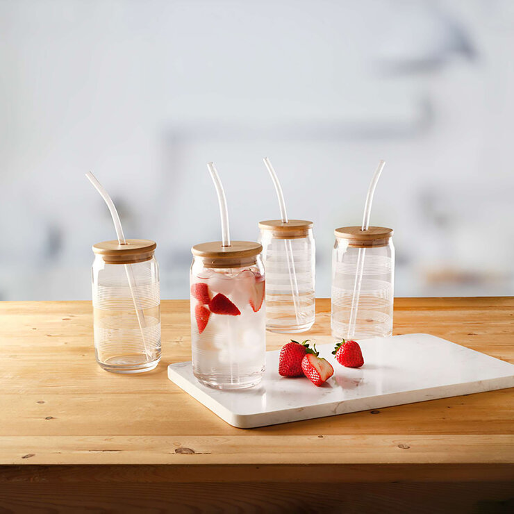 Gourmet Basics by Mikasa Vasos de Vidrio de 532 mL con Tapa y Pajilla — Imagen 2 de 4