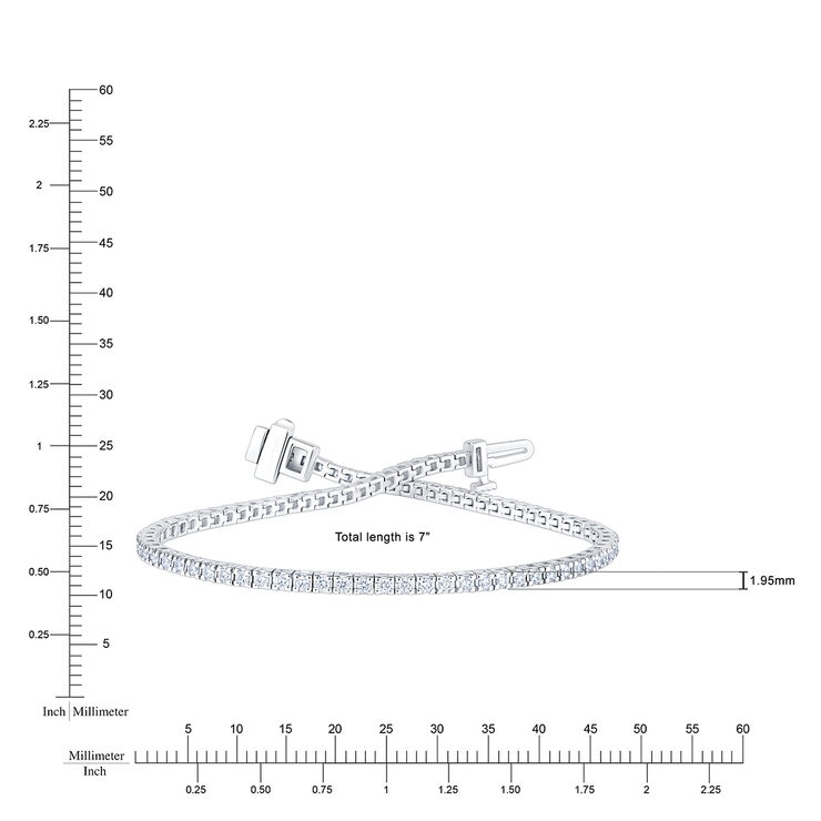 1.00ctw, Pulsera Tenis de Diamantes, 17.78cm, Corte Redondo, Oro Blanco 14K — Imagen 2 de 4