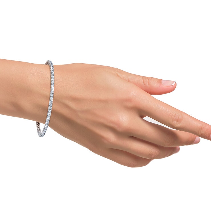 1.00ctw, Pulsera Tenis de Diamantes, 17.78cm, Corte Redondo, Oro Blanco 14K — Imagen 3 de 4