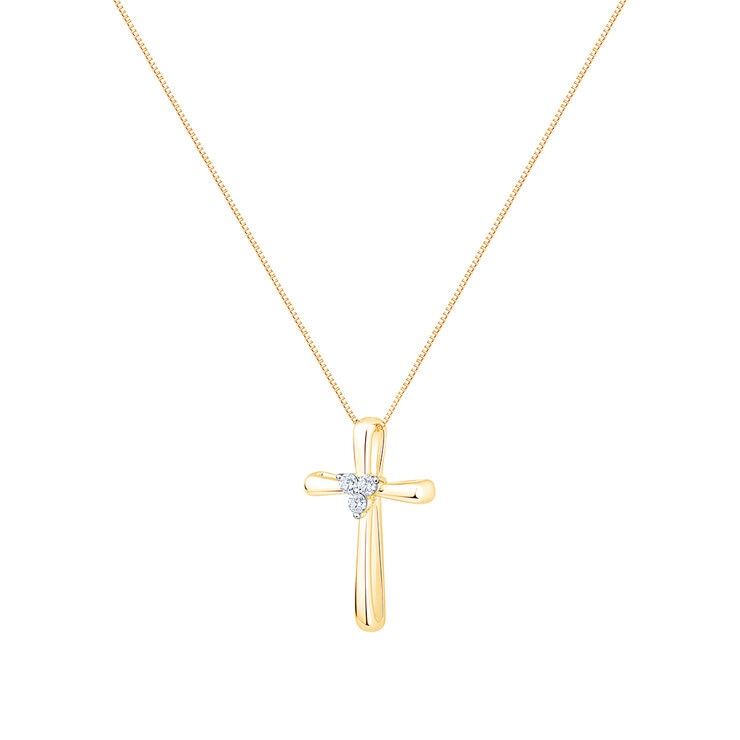 Dije de Cruz de Diamantes, 0.12ctw, Oro Amarillo de 14K, 45.72cm — Imagen 1 de 4