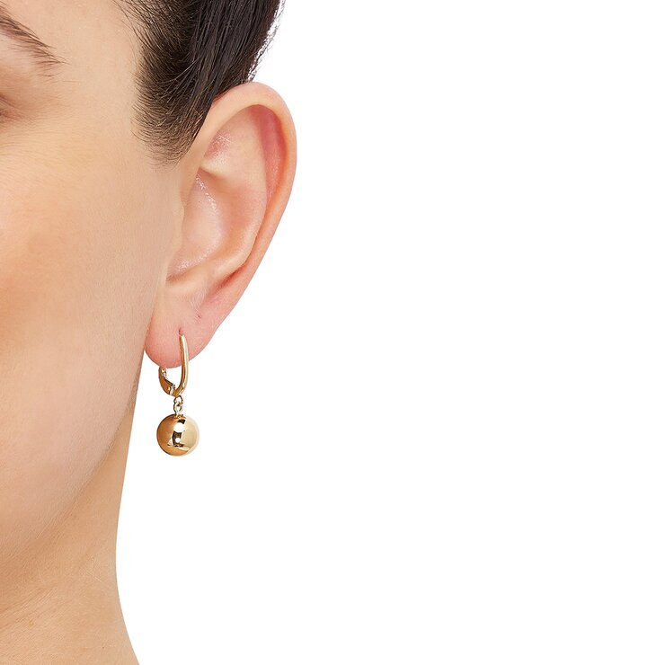 Aretes de cuentas pulidas 9.6mm, Oro Amarillo de 14K — Imagen 2 de 4