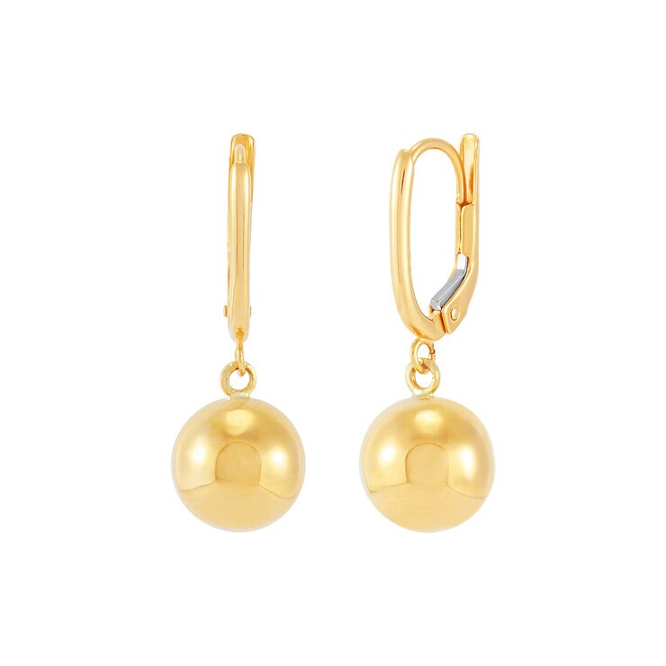 Aretes de cuentas pulidas 9.6mm, Oro Amarillo de 14K — Imagen 1 de 4