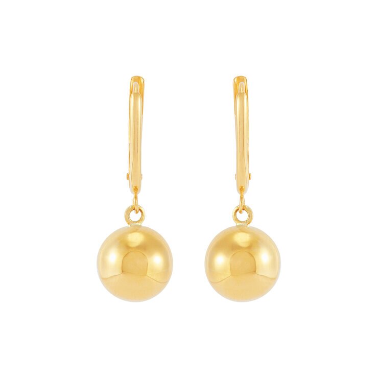 Aretes de cuentas pulidas 9.6mm, Oro Amarillo de 14K — Imagen 3 de 4