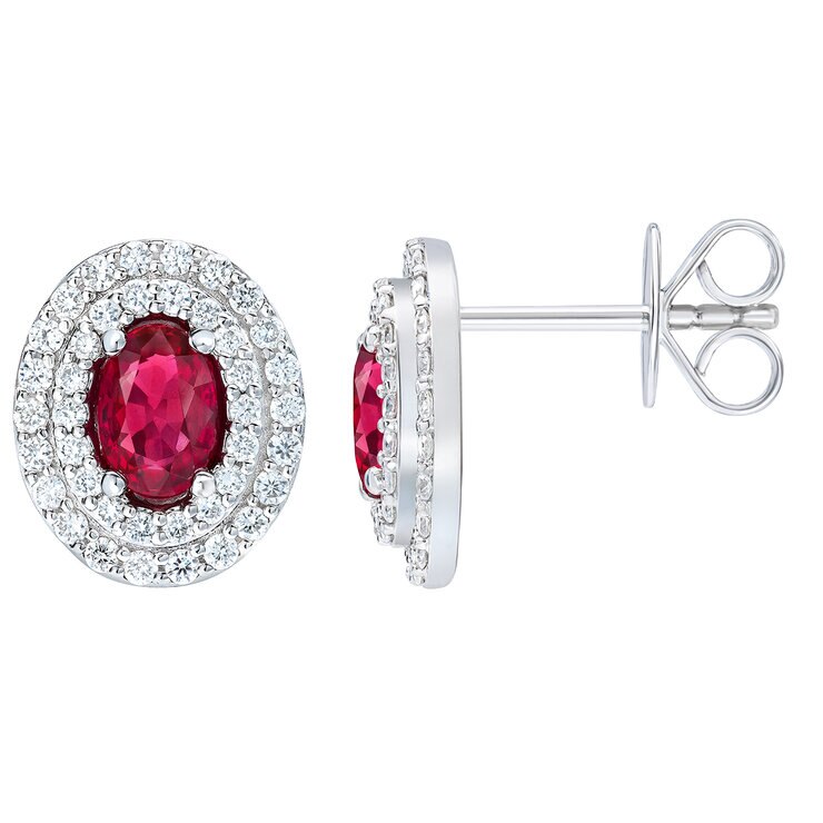 Aretes de Rubí y Diamantes 0.50ctw, Oro Blanco de 14K — Imagen 2 de 4