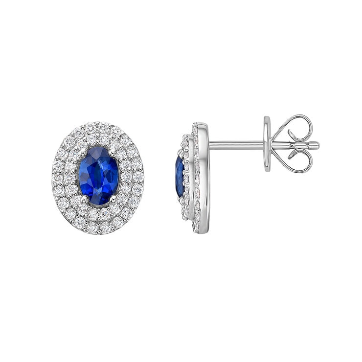 Aretes de Zafiro Azul con Diamantes, 0.50ctw, Oro Blanco de 14K — Imagen 1 de 4