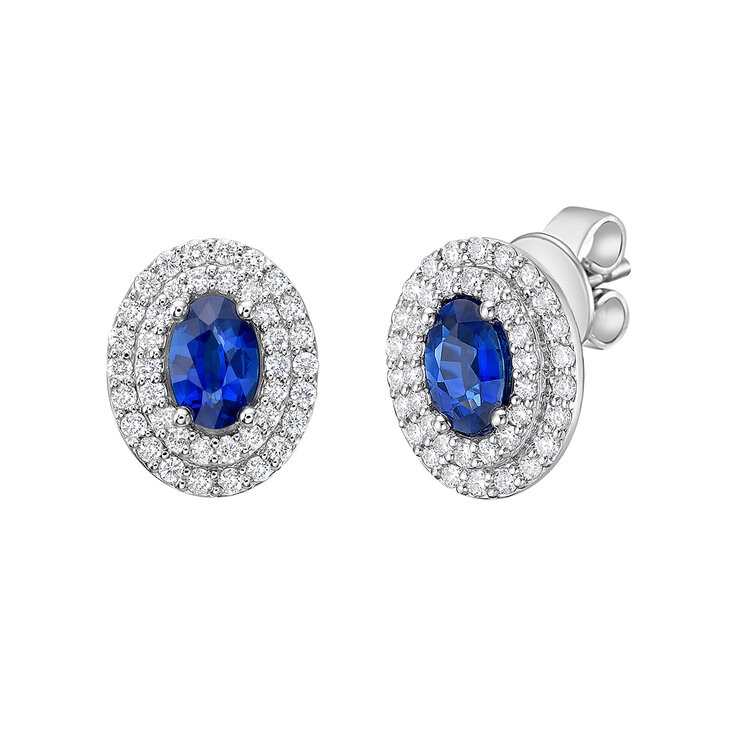 Aretes de Zafiro Azul con Diamantes, 0.50ctw, Oro Blanco de 14K — Imagen 3 de 4