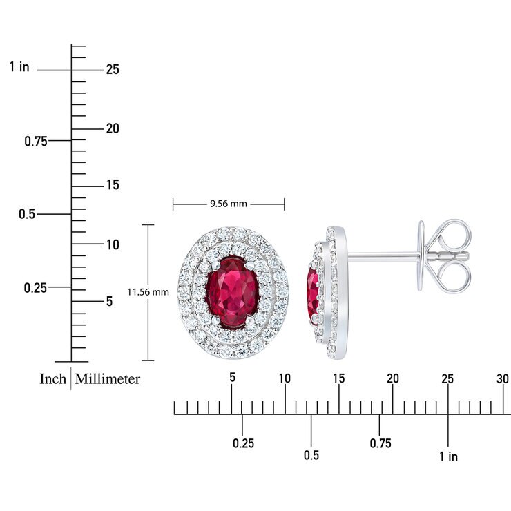 Aretes de Rubí y Diamantes 0.50ctw, Oro Blanco de 14K — Imagen 4 de 4