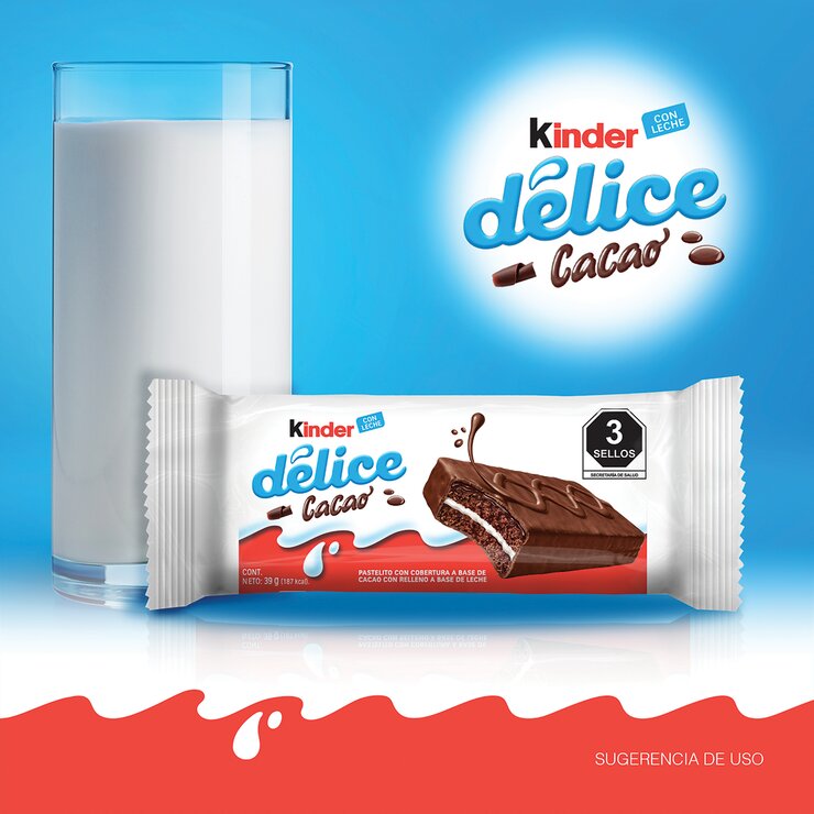Kinder Délice Pastelito con Cobertura a Base de Cacao 15 pzas de 39g — Imagen 2 de 3