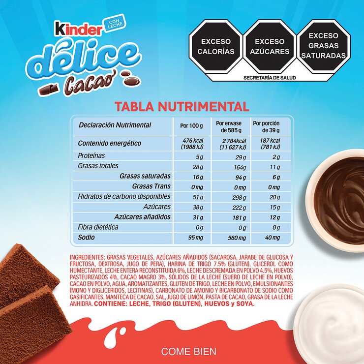 Kinder Délice Pastelito con Cobertura a Base de Cacao 15 pzas de 39g — Imagen 3 de 3