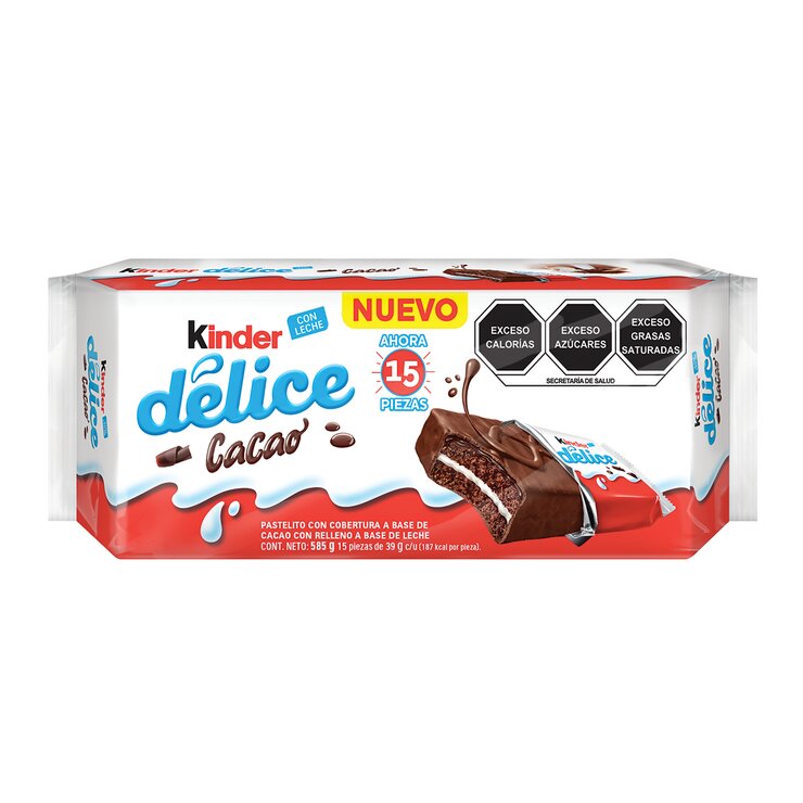 Kinder Délice Pastelito con Cobertura a Base de Cacao 15 pzas de 39g — Imagen 1 de 3