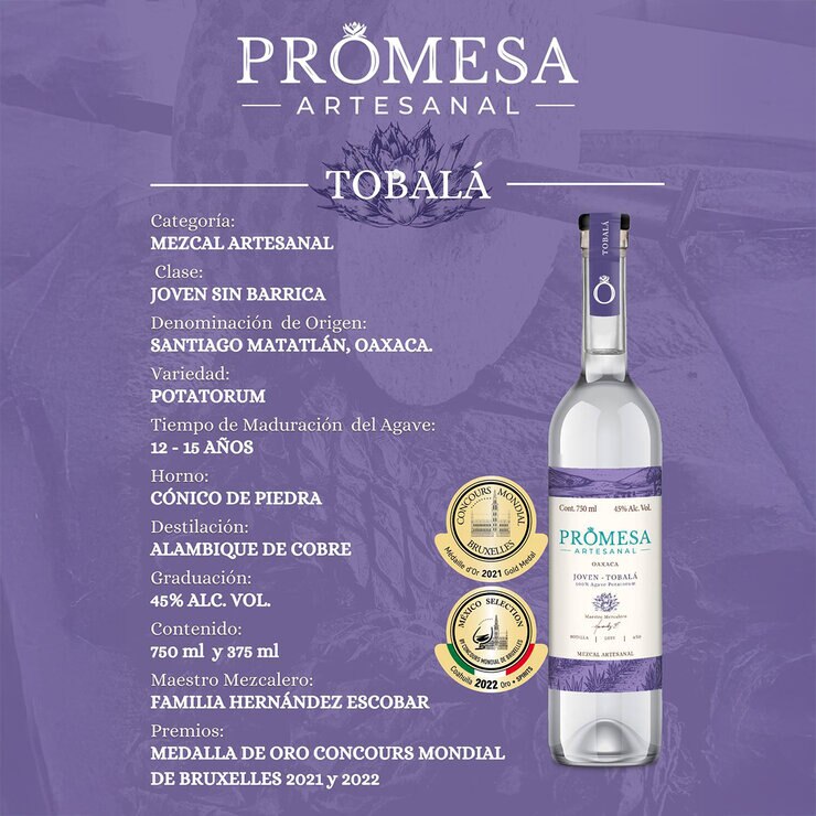 Mezcal Promesa Joven Tobalá 750ml — Imagen 2 de 3