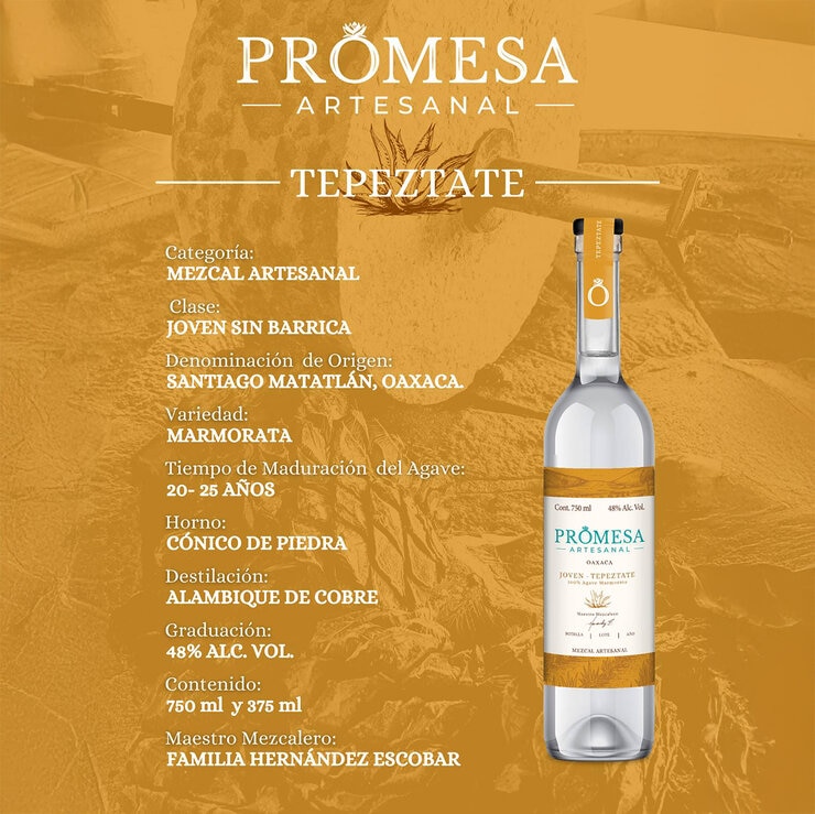 Mezcal Promesa Joven Tepeztate 750ml — Imagen 3 de 3