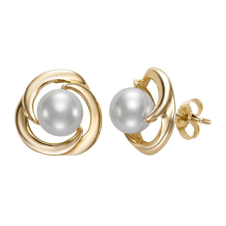 Aretes de Perlas Cultivadas, 7-7.5mm, de Oro Amarillo de 14K — Imagen 1 de 4