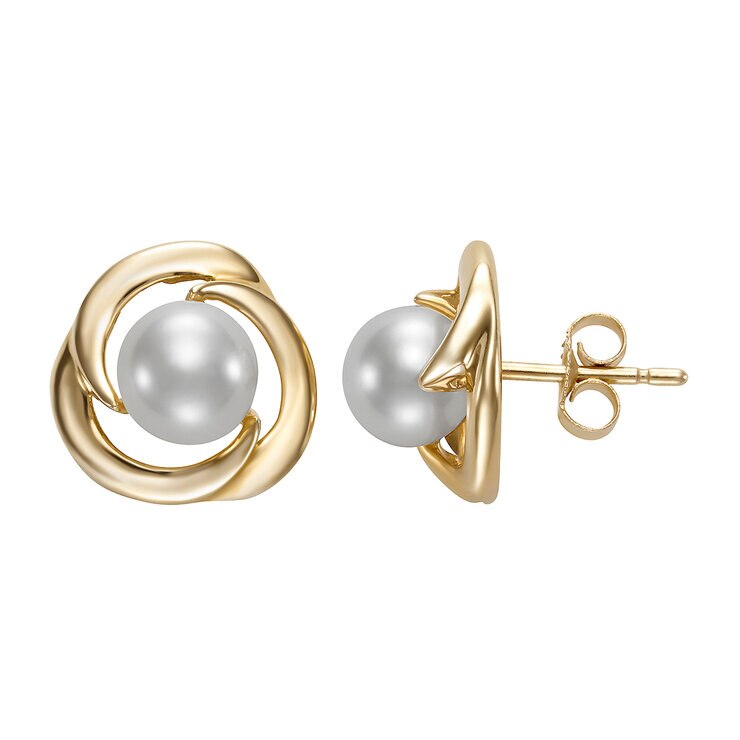 Aretes de Perlas Cultivadas, 7-7.5mm, de Oro Amarillo de 14K — Imagen 2 de 4