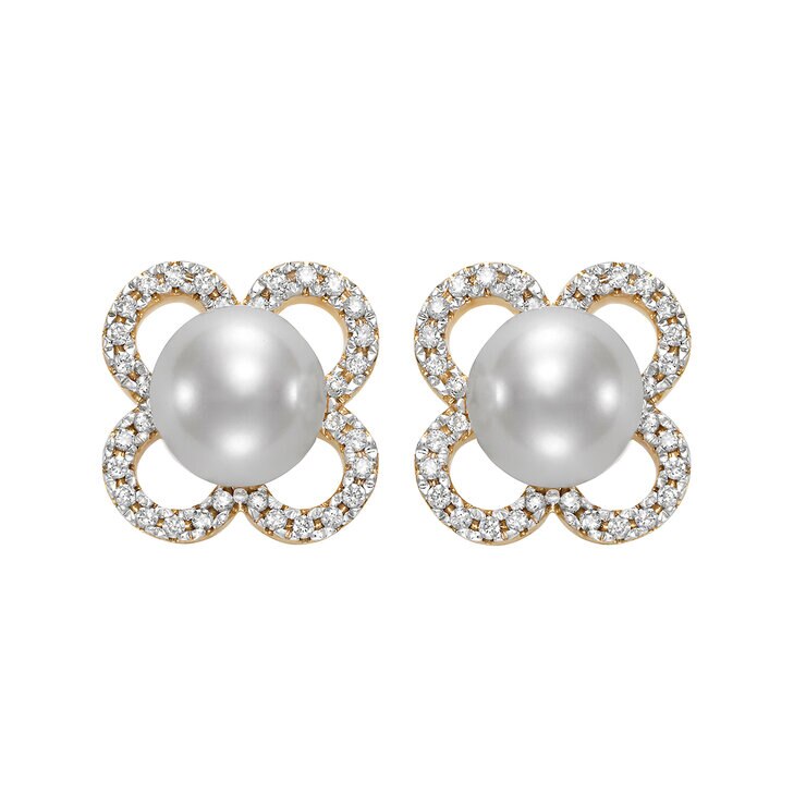 Aretes de Perlas Cultivadas y Diamantes 0.20ctw, , Oro Blanco de 14kt — Imagen 3 de 4