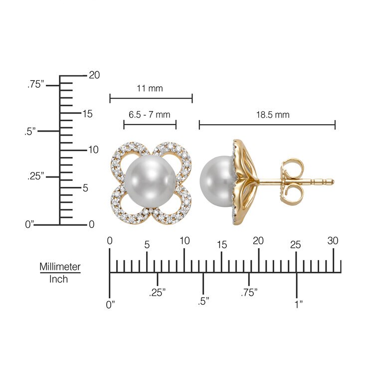 Aretes de Perlas Cultivadas y Diamantes 0.20ctw, , Oro Blanco de 14kt — Imagen 4 de 4