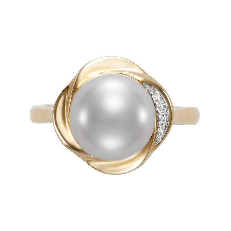 Anillo de Perla Cultivada con Diamantes 0.015ctw, Oro Amarillo de 14K — Imagen 3 de 4