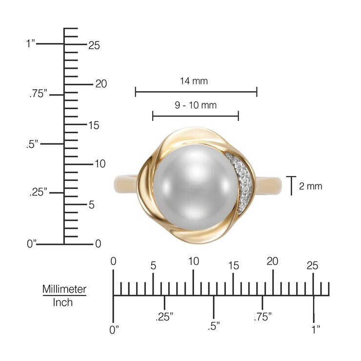Anillo de Perla Cultivada con Diamantes 0.015ctw, Oro Amarillo de 14K — Imagen 4 de 4