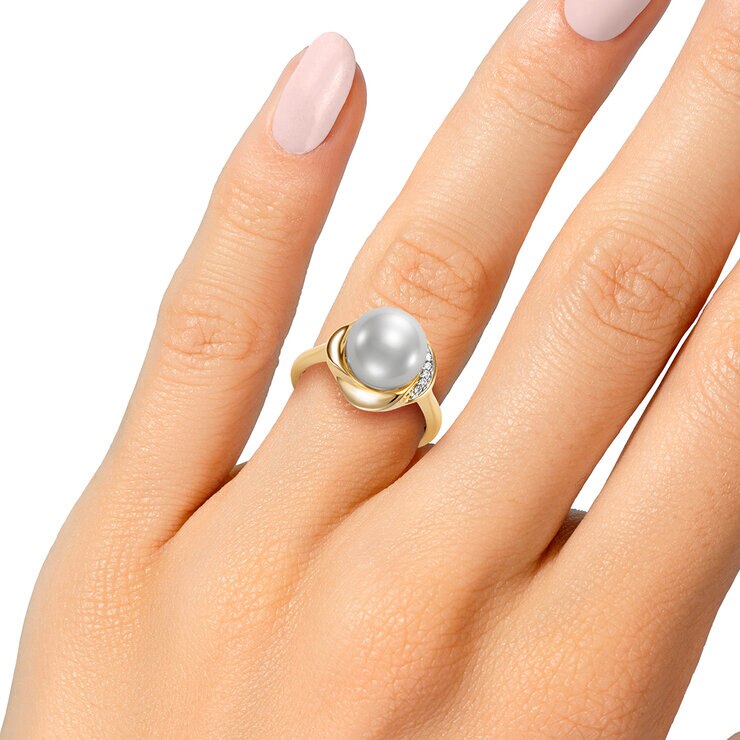 Anillo de Perla Cultivada con Diamantes 0.015ctw, Oro Amarillo de 14K — Imagen 2 de 4