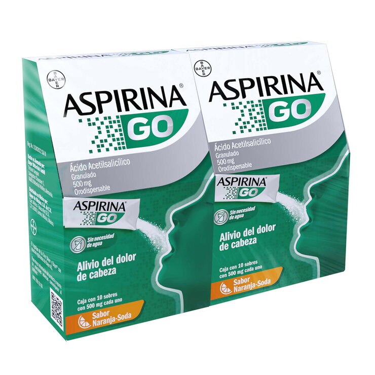 Aspirina Go Sabor Naranja 2 Cajas con 10 Sobres c/u — Imagen 4 de 4