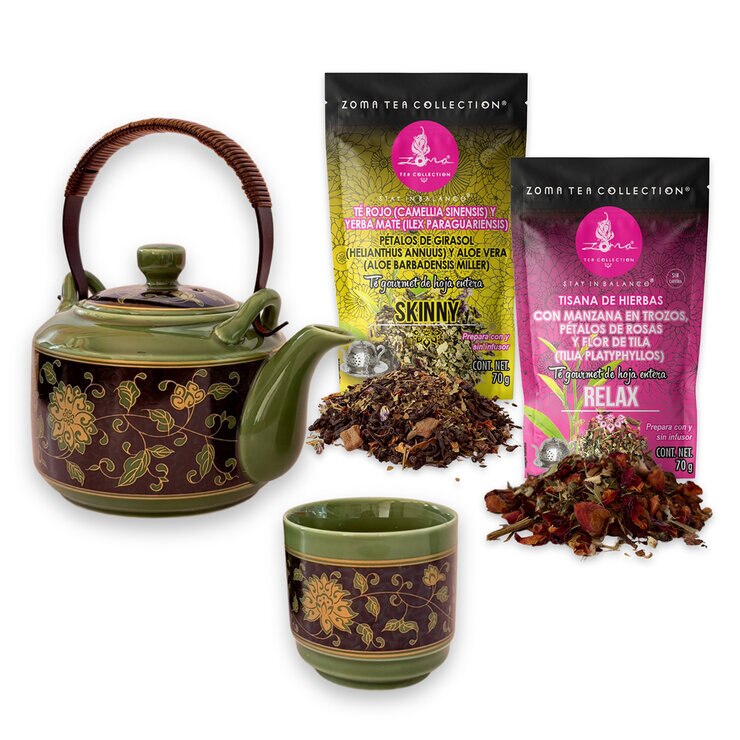 Zoma Tea Collection Juego de Tetera de Porcelana de 750 ml con 6 tazas y 2 sobres de té
