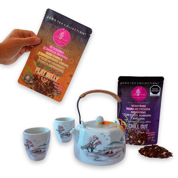 Zoma Tea Collection Juego de Tetera de Porcelana de 720 ml con 6 tazas y 2 sobres de té — Imagen 3 de 4