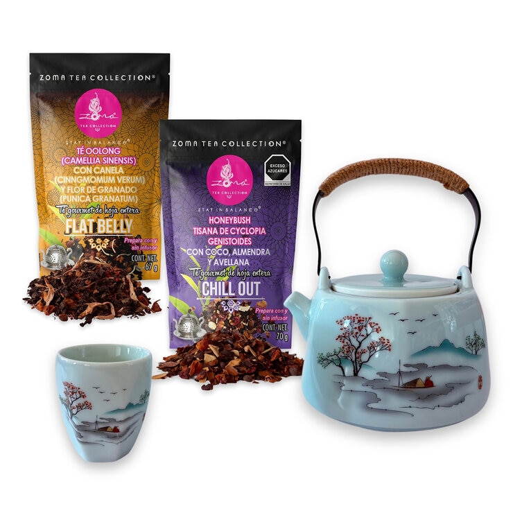 Zoma Tea Collection Juego de Tetera de Porcelana de 720 ml con 6 tazas y 2 sobres de té — Imagen 1 de 4
