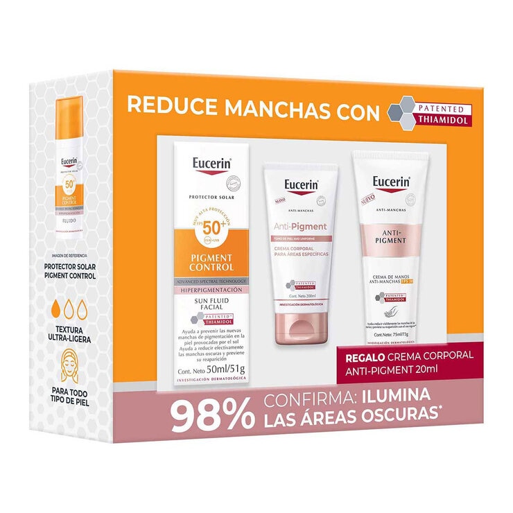 Eucerin Kit Anti Manchas Sun Pigment Control 50 ml + Crema Corporal 20 ml + Crema de Manos 75 ml — Imagen 2 de 3