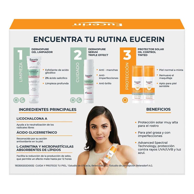 Kit Eucerin Protector Solar Facial Oil Control 50 ml + Gel Limpiador Dermopure 75 ml — Imagen 2 de 3