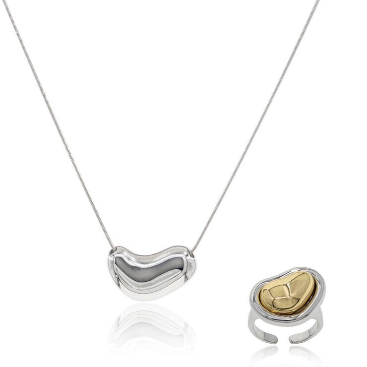Mayfer, Juego de Collar y Anillo Ajustable, en Alineación de Metal Bañado en Rodio — Imagen 1 de 4