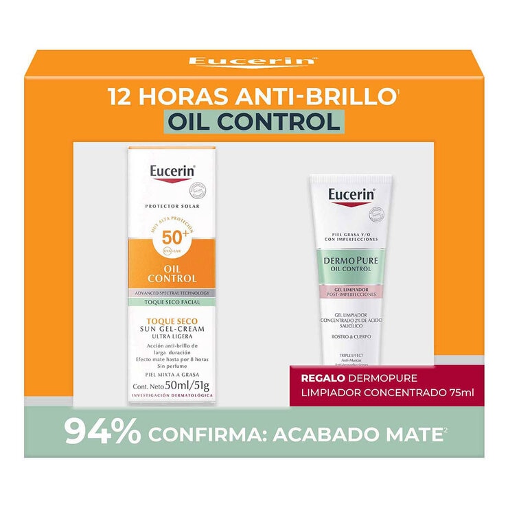 Kit Eucerin Protector Solar Facial Oil Control 50 ml + Gel Limpiador Dermopure 75 ml — Imagen 1 de 3